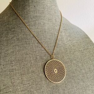 Gold plated wire statement circle pendant on vintage Park Lane dainty chain